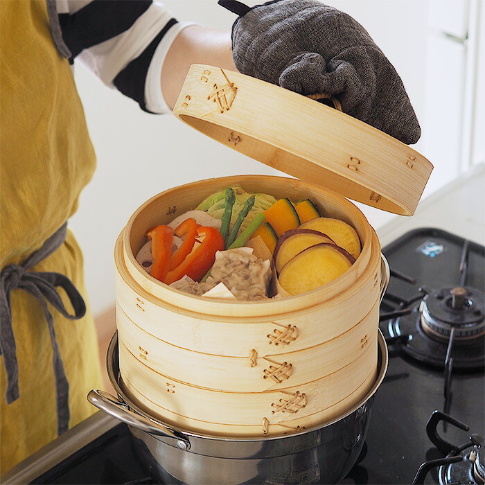 楽天市場】かごや 竹 中華せいろ 21cm 2段 ステンレス鍋付セット