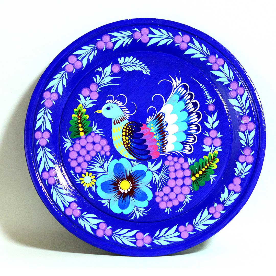 楽天市場】ウクライナ製 美しいペトリキウカ塗木製飾りプレート「青い