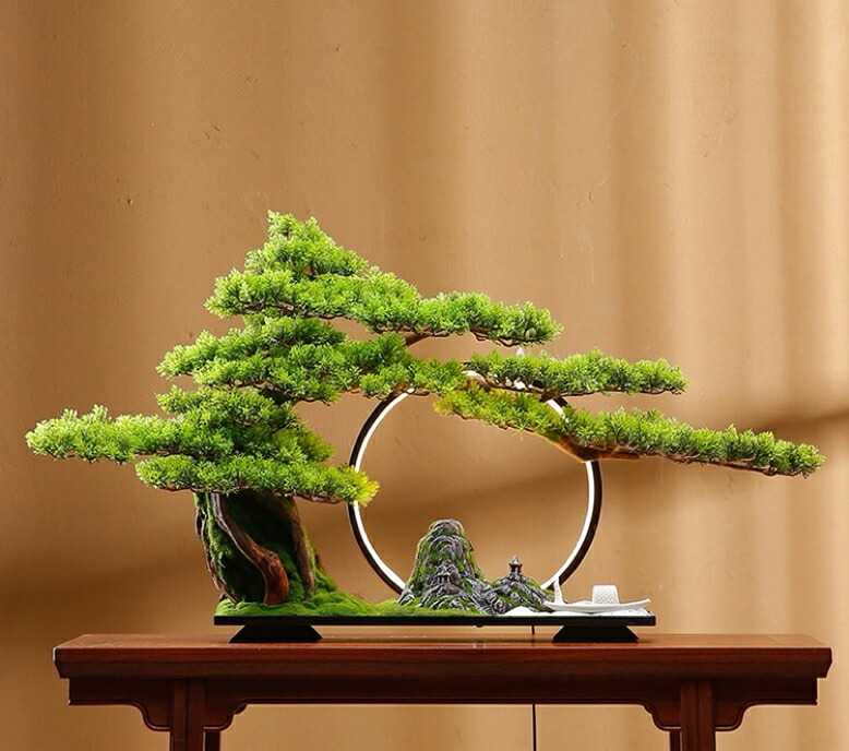 楽天市場】A054272インテリアグリーン 高級模造迎客松盆栽 置物 禅意迎