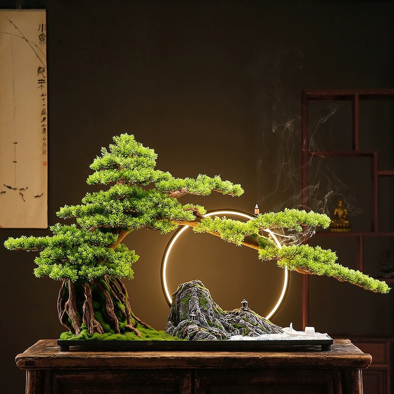 楽天市場】A054272インテリアグリーン 高級模造迎客松盆栽 置物 禅意迎
