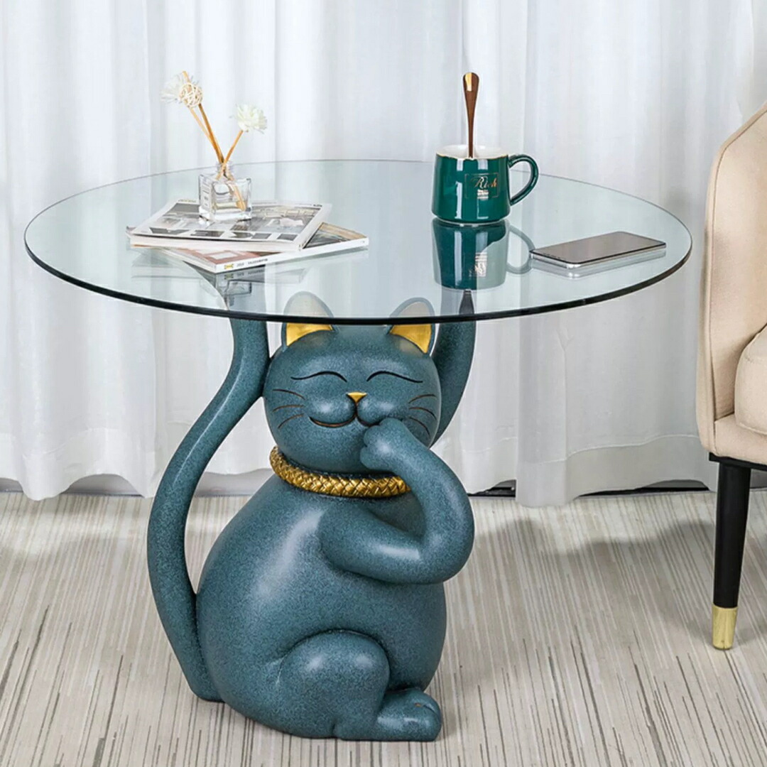 楽天市場】A037033サイドテーブル ナイトテーブル 猫型 ガラス