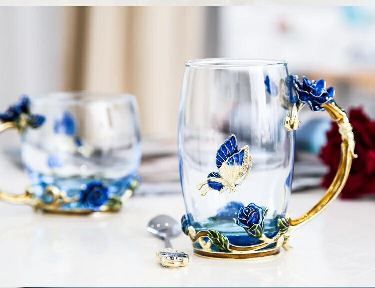 楽天市場】A042930青いバラ ガラス製 ティーカップ 2客セット食器