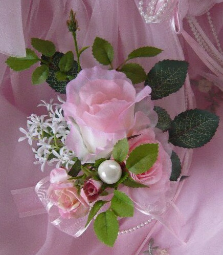 楽天市場】ピンクブーケ 新郎用ブートニア 花冠 セット ブーケ