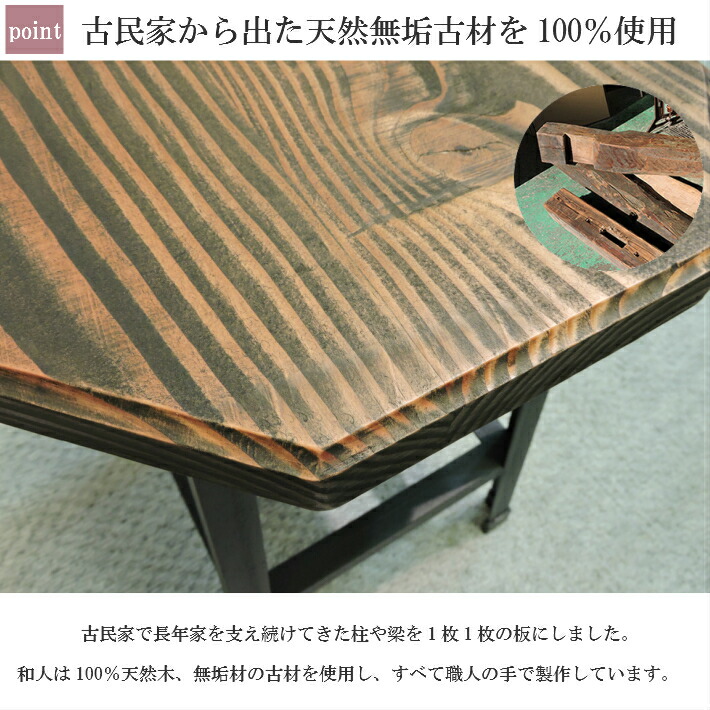 楽天市場】古材 スツール 八角形 無垢材 アイアン脚 一点物 木製