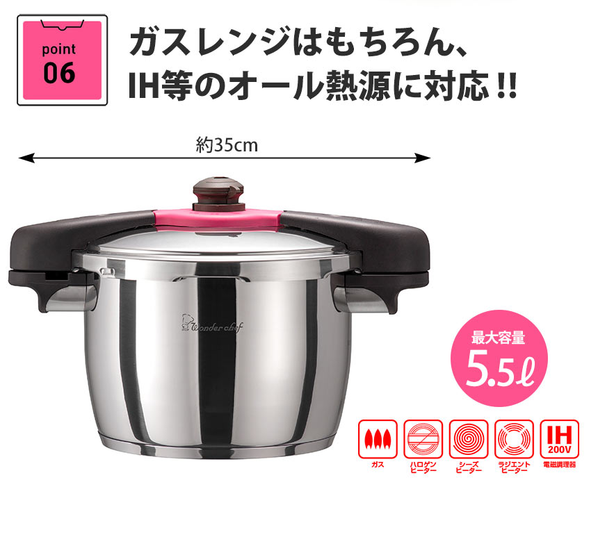 楽天市場】ワンダーシェフ 魔法のクイック料理 両手圧力鍋 5.5L 蓋