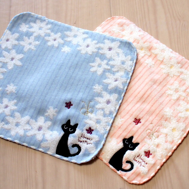 楽天市場】猫のハンカチ 黒猫フラワーサークル 黒猫 タオル ハンカチ