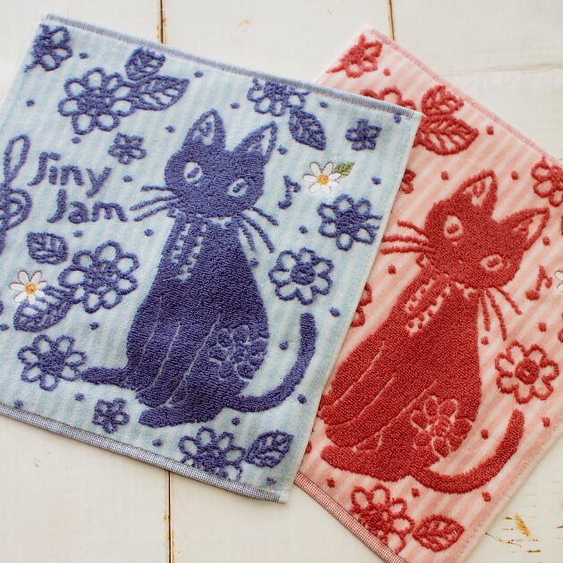 楽天市場】在庫限り 猫柄 タオルハンカチ ジニージャム ジャガード織り