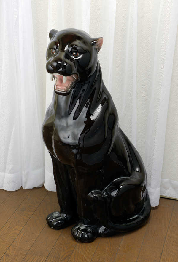 ブラックパンサー イタリア製 黒豹 陶器 瀬戸物 置物 稀少 レア 陶器の