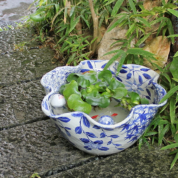 楽天市場】【ポイント10倍】15号絵付き水鉢信楽焼すいれん鉢 メダカ鉢