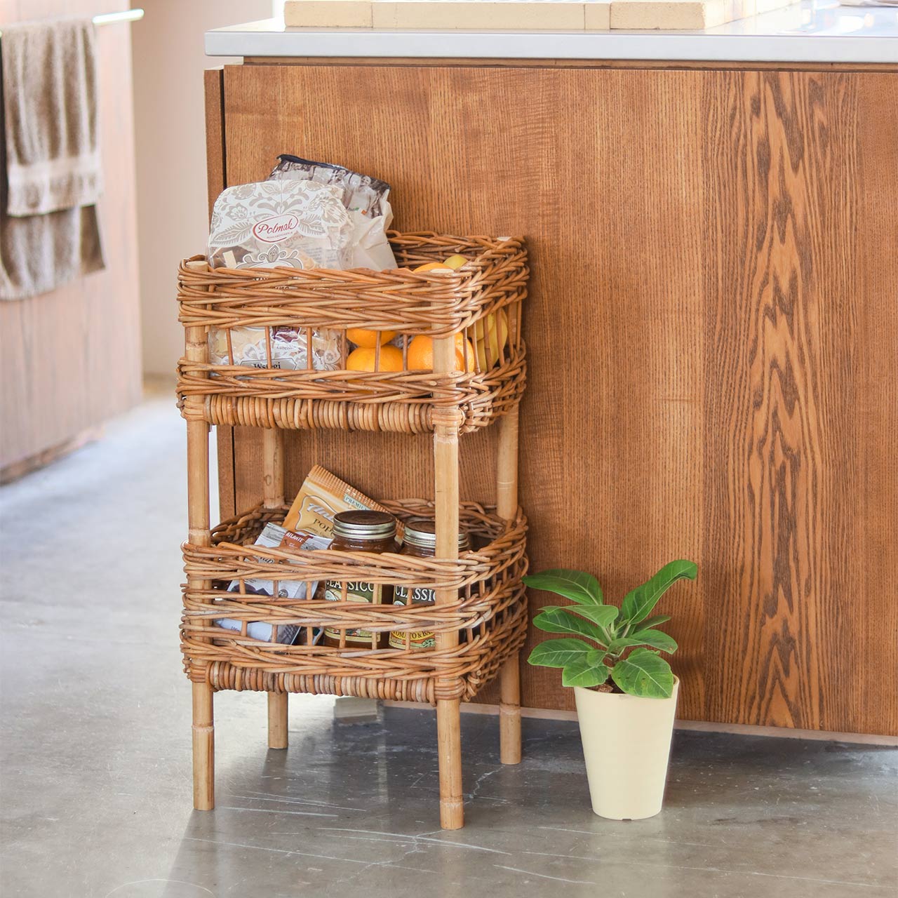 楽天市場】【公式】2段バスケット ラタン 藤 アラログ 皮付きラタン