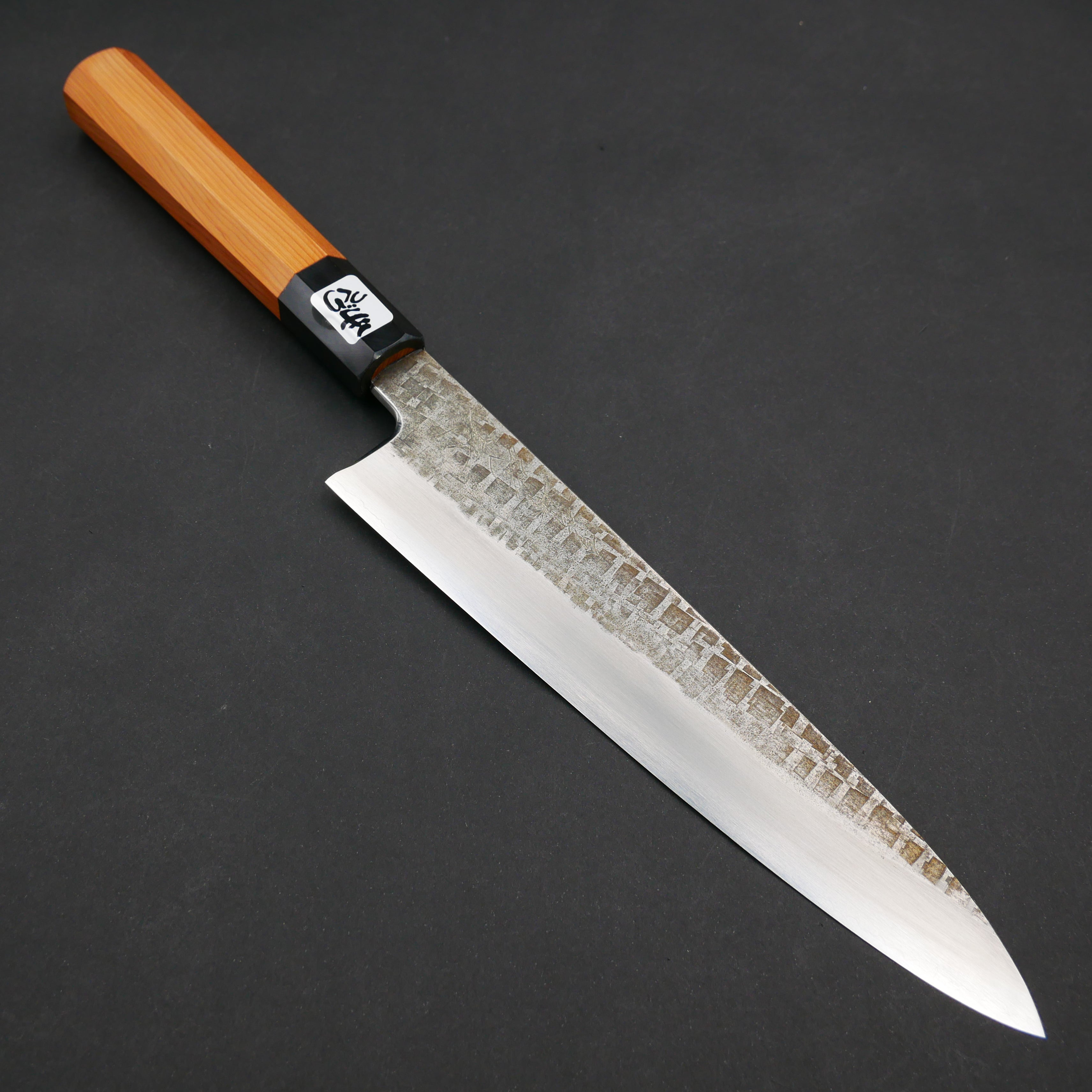 SC牛刀210mm 銀三磨き黒壇八角 銀三 和牛刀 黒檀八角銀巻柄 | 堺打刃物