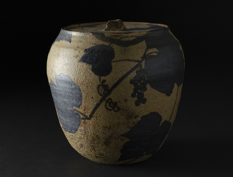 吉川水城 作 鉄絵竹林文 香合 共箱あり 吉川水城 作 鉄絵竹林文 香合