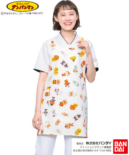 アンパンマン】プリントエプロン（透け防止・制電・ストレッチ・制菌