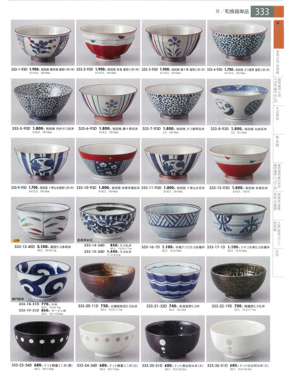 有田焼錦十草 面取り丼（中）（商品番号333-3-93D）