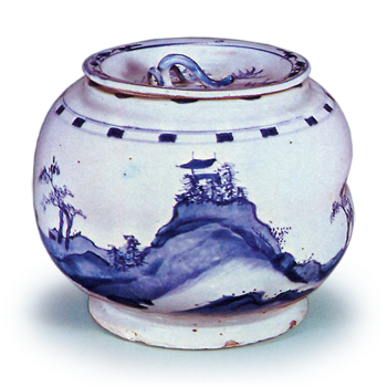 染付山水絵芋頭水指 そめつけさんすいえいもがしらみずさし | 鶴田