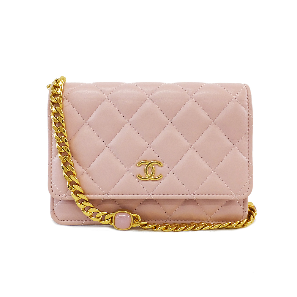 天白】【CHANEL】シャネル チェーンウォレット ピンク ショルダー