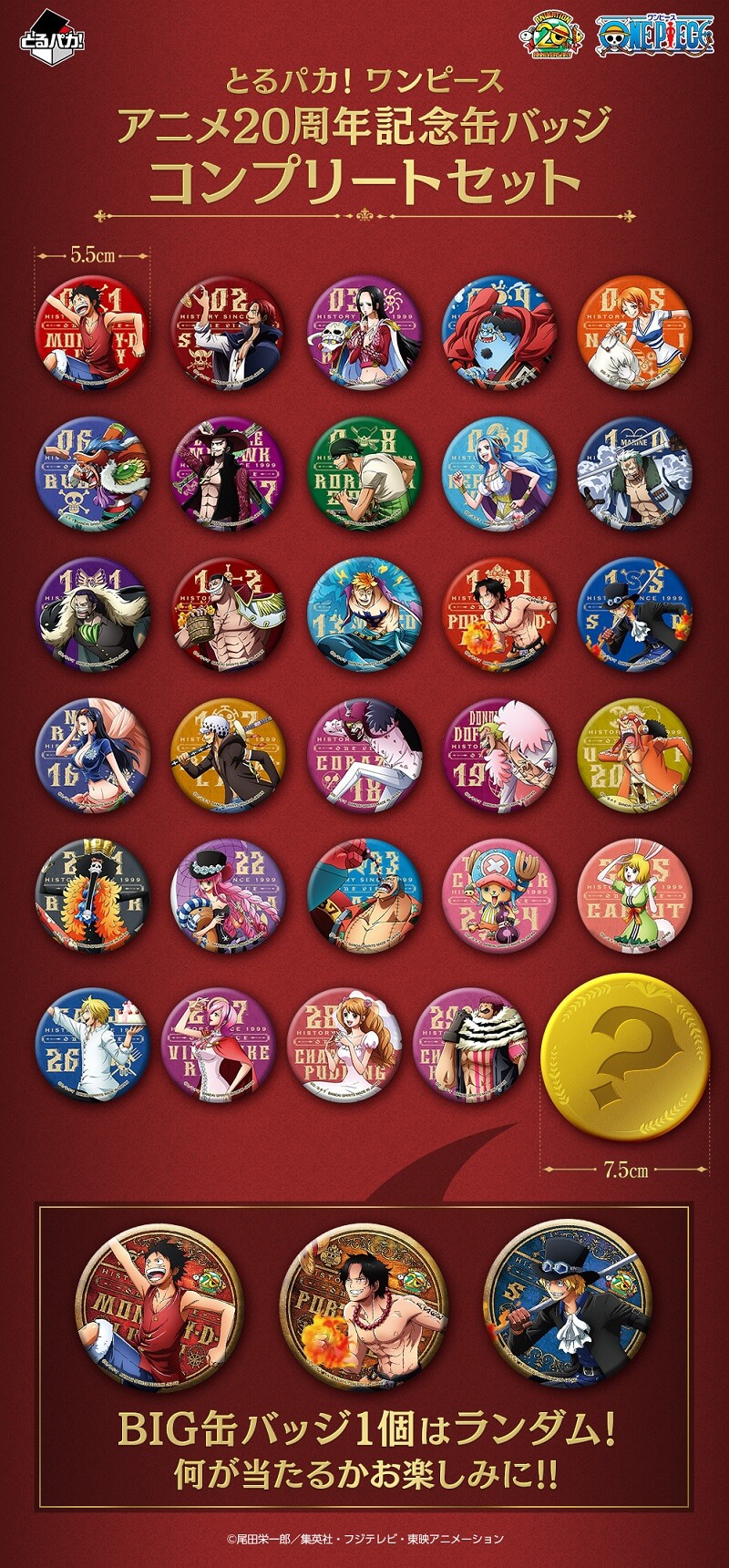 ONE PIECE 20周年記念 限定衣装缶バッジ コンプリートセット ONE PIECE