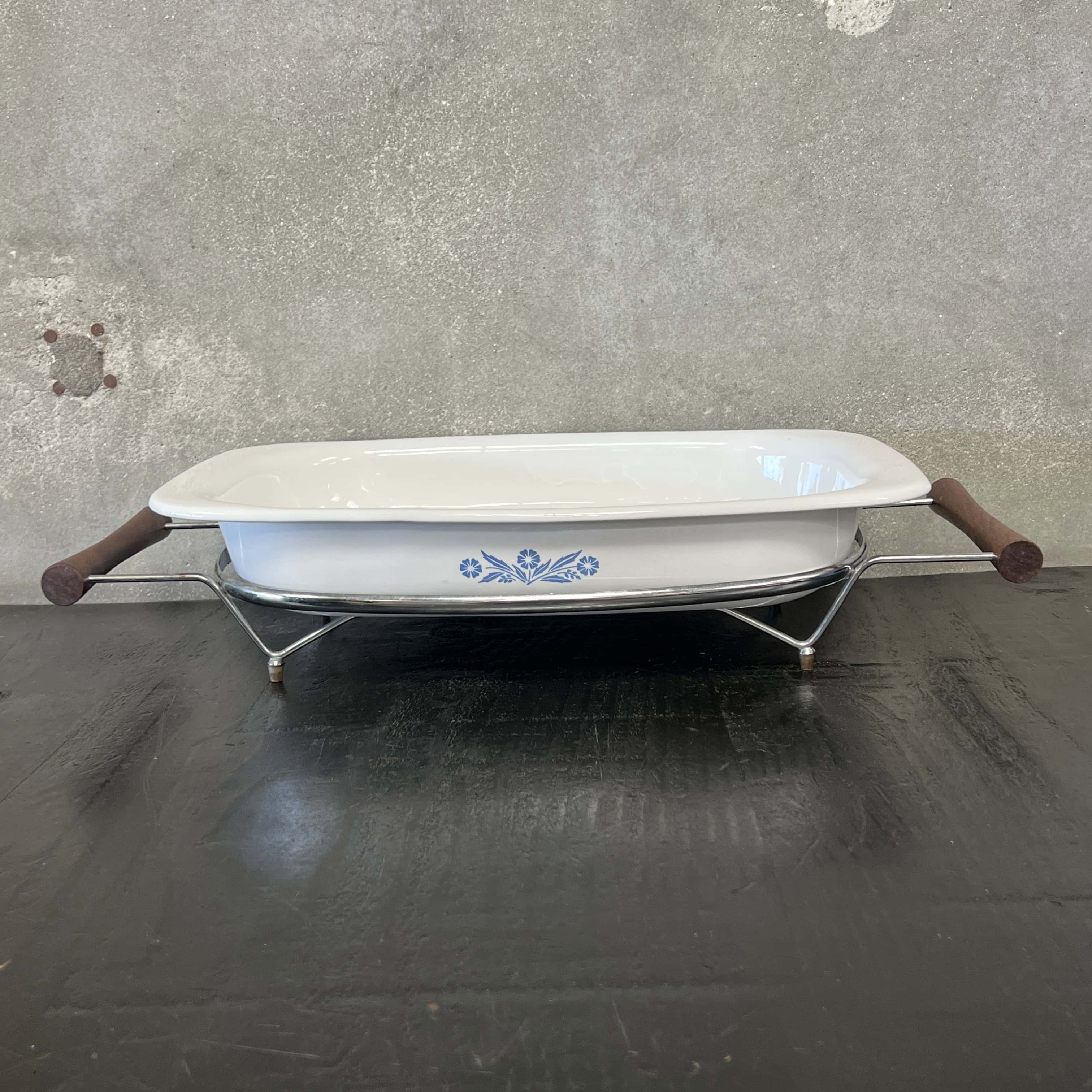 Corning Ware P-21 Blue Corn Flower Pan w/Stand