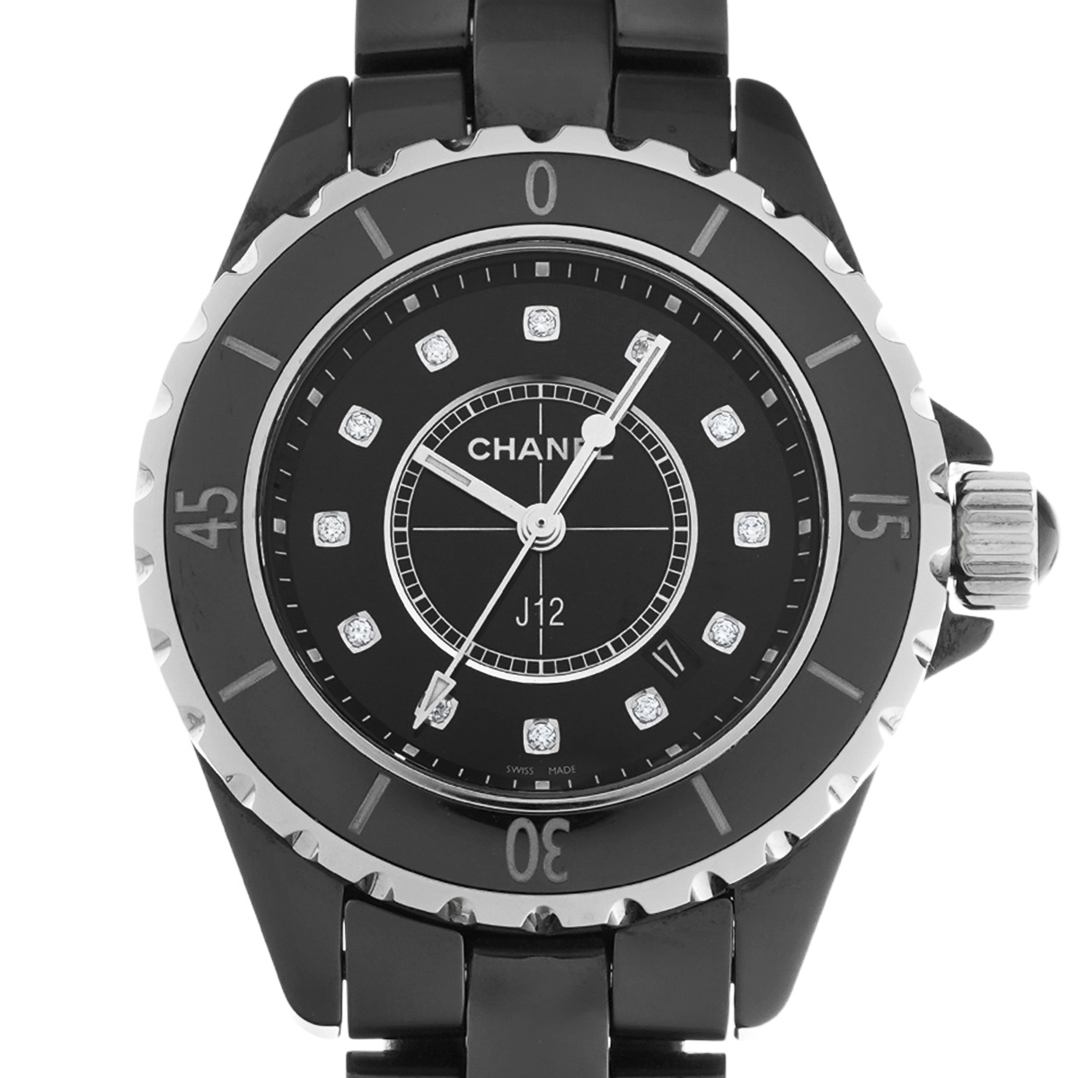 シャネル J12 33mm 12Pダイヤ H1625 ブラック/ダイヤモンド レディース