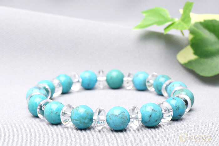 ターコイズ ブレスレット 水晶ボタン交互 ｜ 天然石通販の4976堂