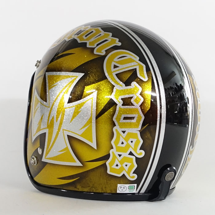 3-196 アイアンクロスサンダーボルラメゴールド | ジェットヘルメット