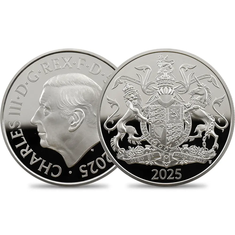 2025 チャールズ3世 ロイヤルアームズ 5ポンドプルーフ銀貨 未鑑定 箱