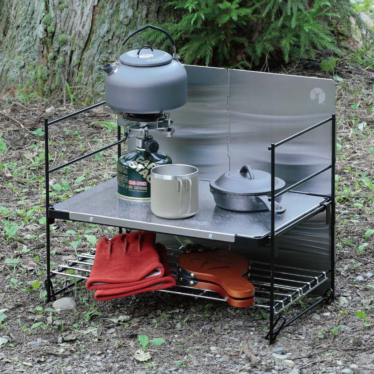ステンレス マルチラックテーブル（風防付） - アウトドア・キャンプ