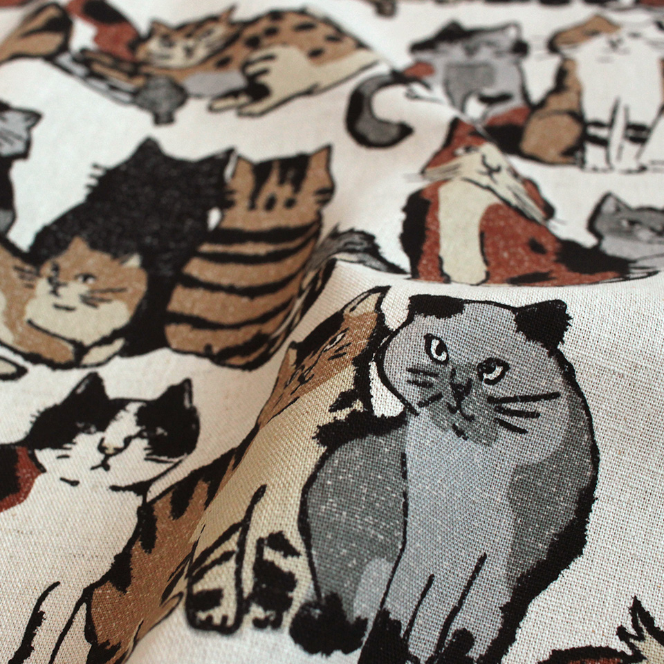 ART CAT 猫ボーダー柄 綿麻キャンバス50cmカット｜手芸専門店クラフト