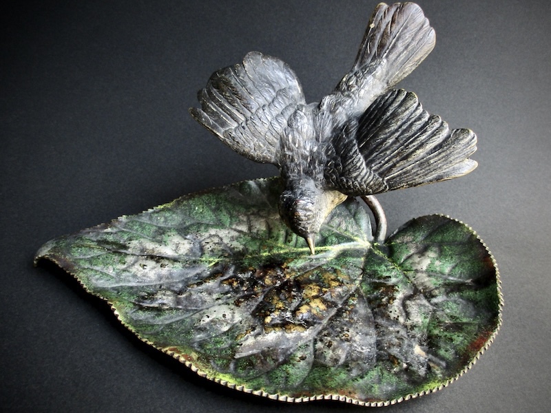 アンティークのヴィエナブロンズ「鳥類誘致園」