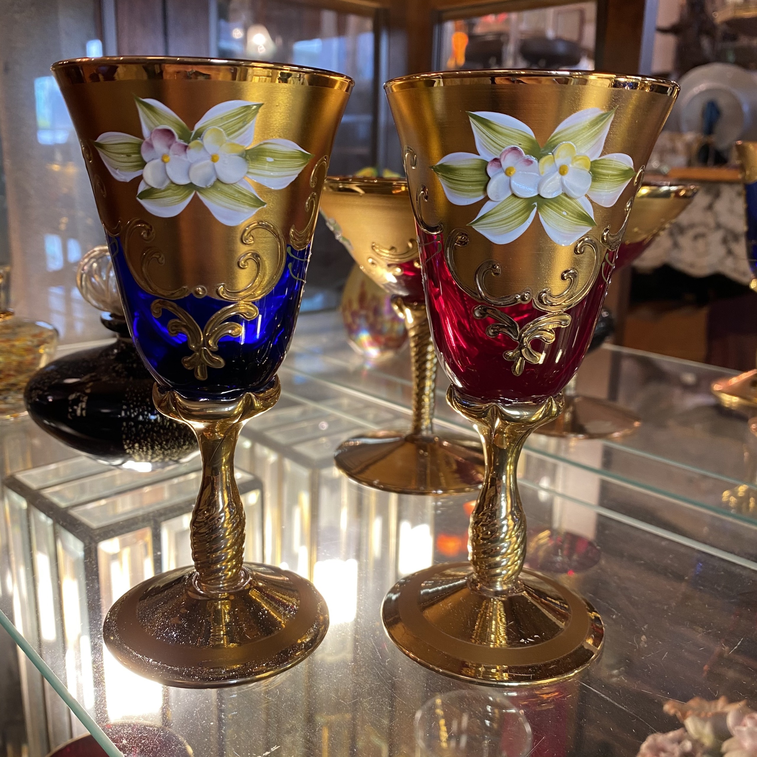 Venetian Glass ベネチアガラス ワイングラス ペアセット 赤と青