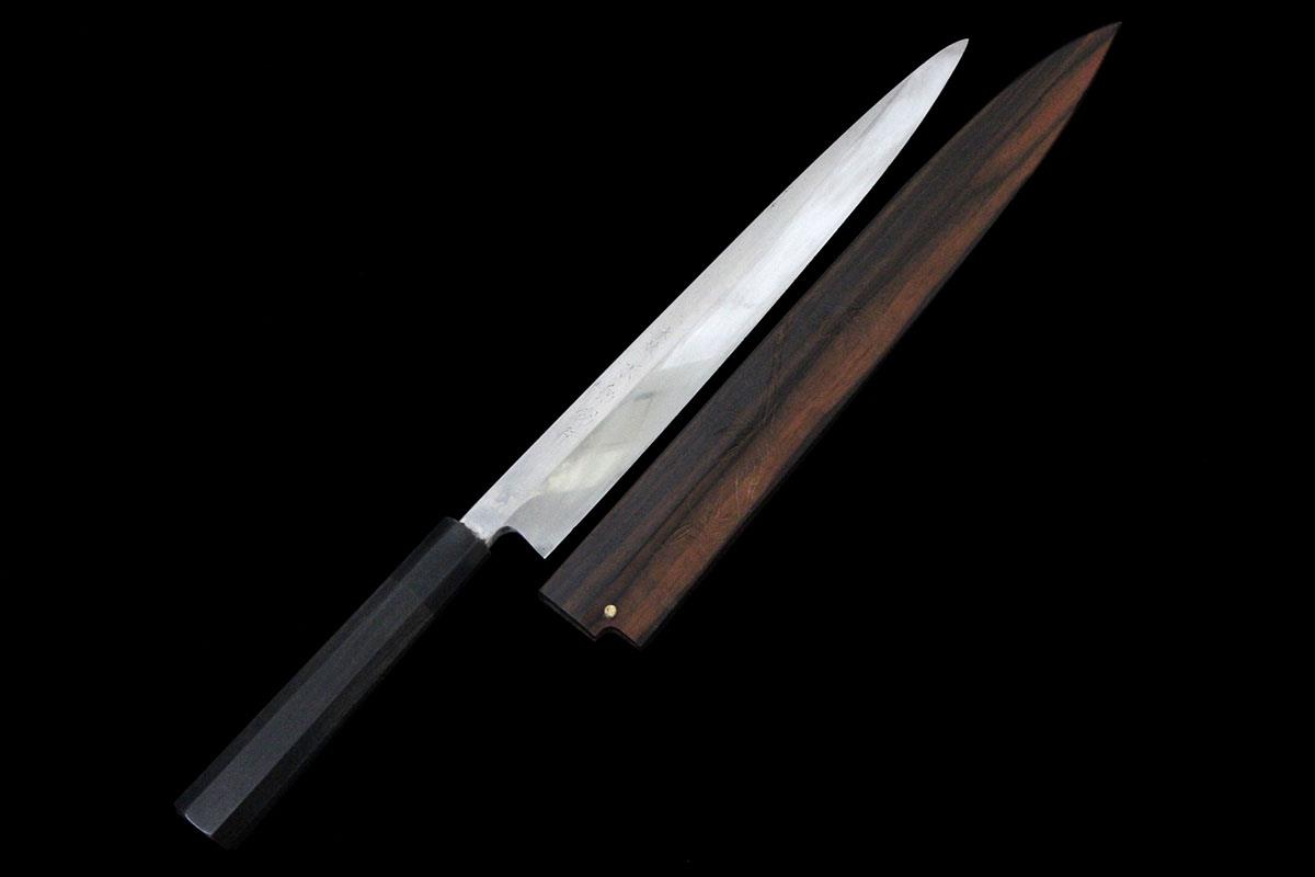 柳刃包丁 本焼 尺一 黒檀柄 彫刻入黒檀鞘付 KN02-A9983-2L3D | 不動國