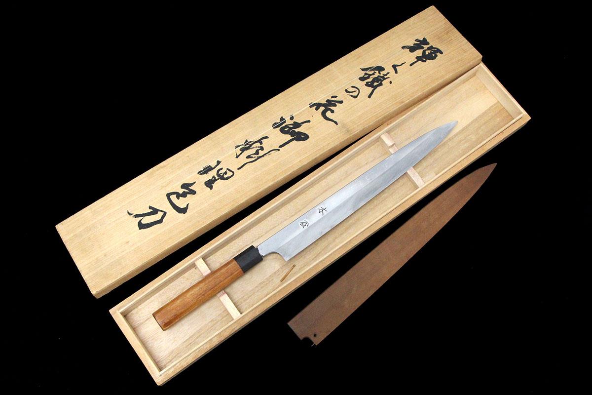 重房 柳刃包丁 尺一 墨流し 鍛地 朴柄 白鞘・桐箱付 KN02-A10986-2L4
