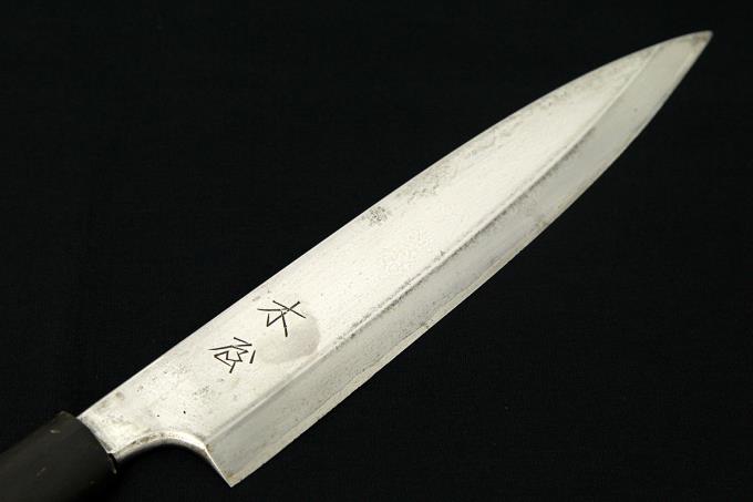 重房作 相出刃包丁 七寸半 墨流し 水牛朴栗型柄 木箱付 【O147