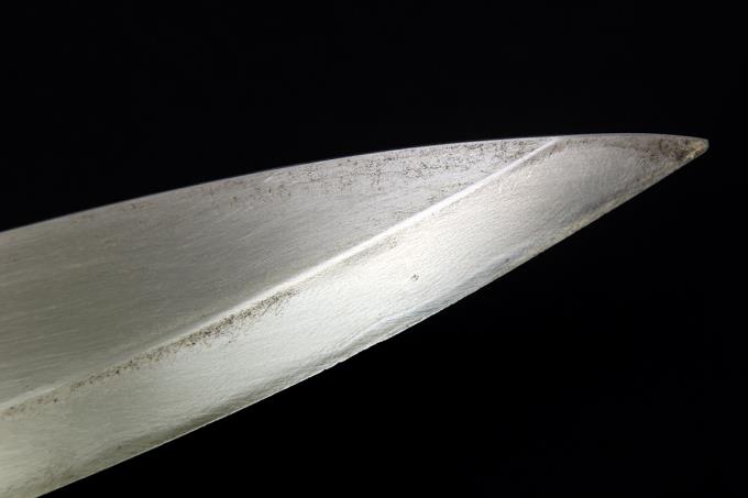 重房作 相出刃包丁 七寸半 墨流し 水牛朴栗型柄 木箱付 【O147