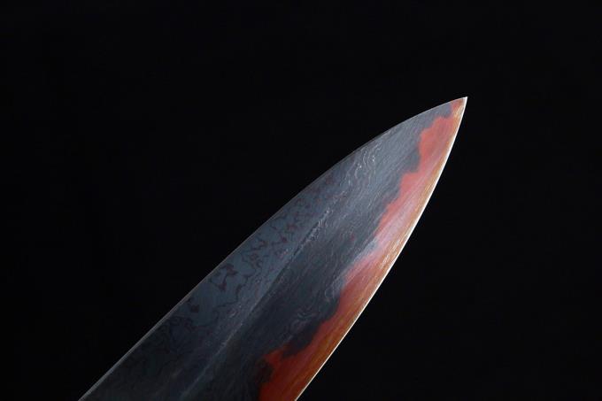 馬場刃物 和牛刀 洋包丁 240mm 黒染 青一鋼 ダマスカス 両刃 カスタム