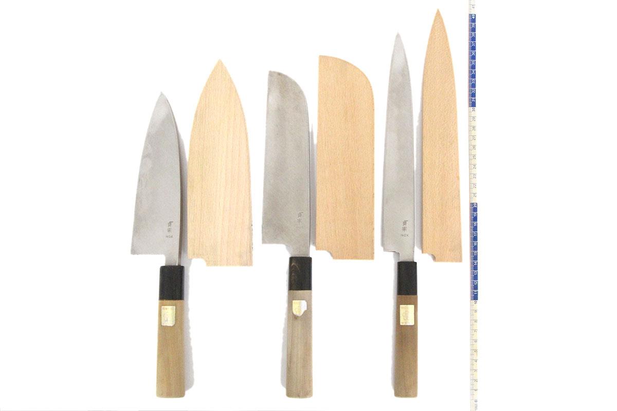 包丁3本セット (柳刃 鎌型薄刃 出刃) INOX 白鞘・ケース付 KN02-A10059