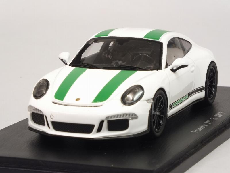 SPARK-MODEL S4956 Porsche 911R 2017 (White w/green stripes) 1/43