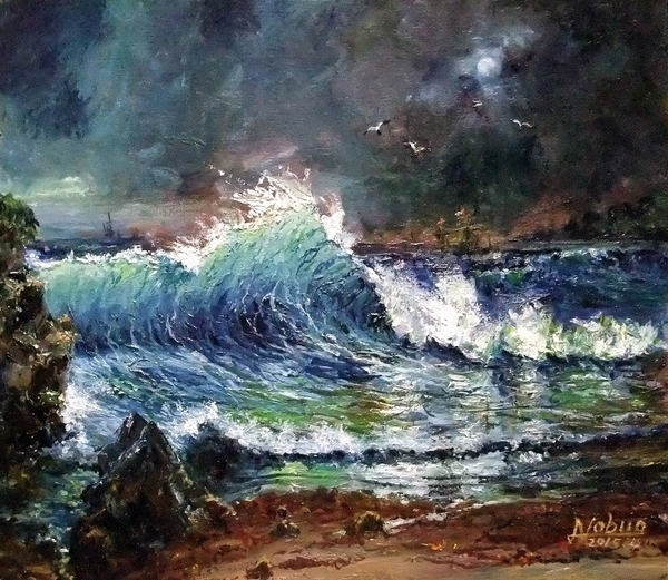 青緑色の海の岸辺」 by Rei10｜Artmeter｜暮らしを彩るアートが