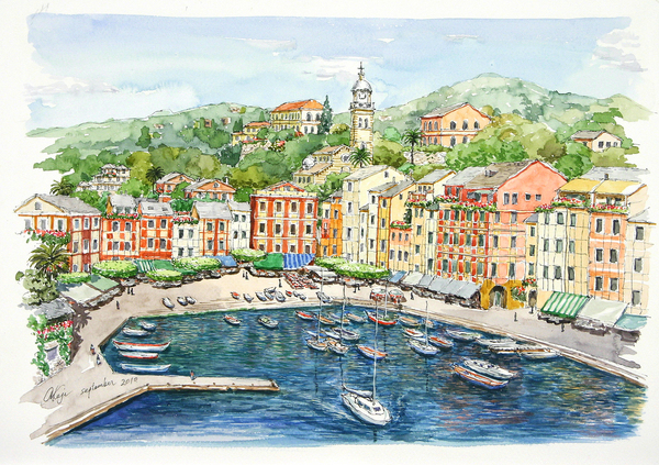イタリア・ポルトフィーノの港」 by A.kaji｜Artmeter｜暮らしを彩る