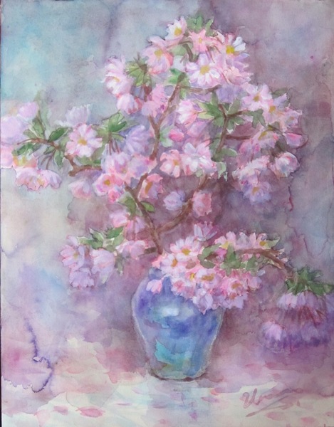 青い壷とかいどう桜」 by Urara｜Artmeter｜暮らしを彩るアートが