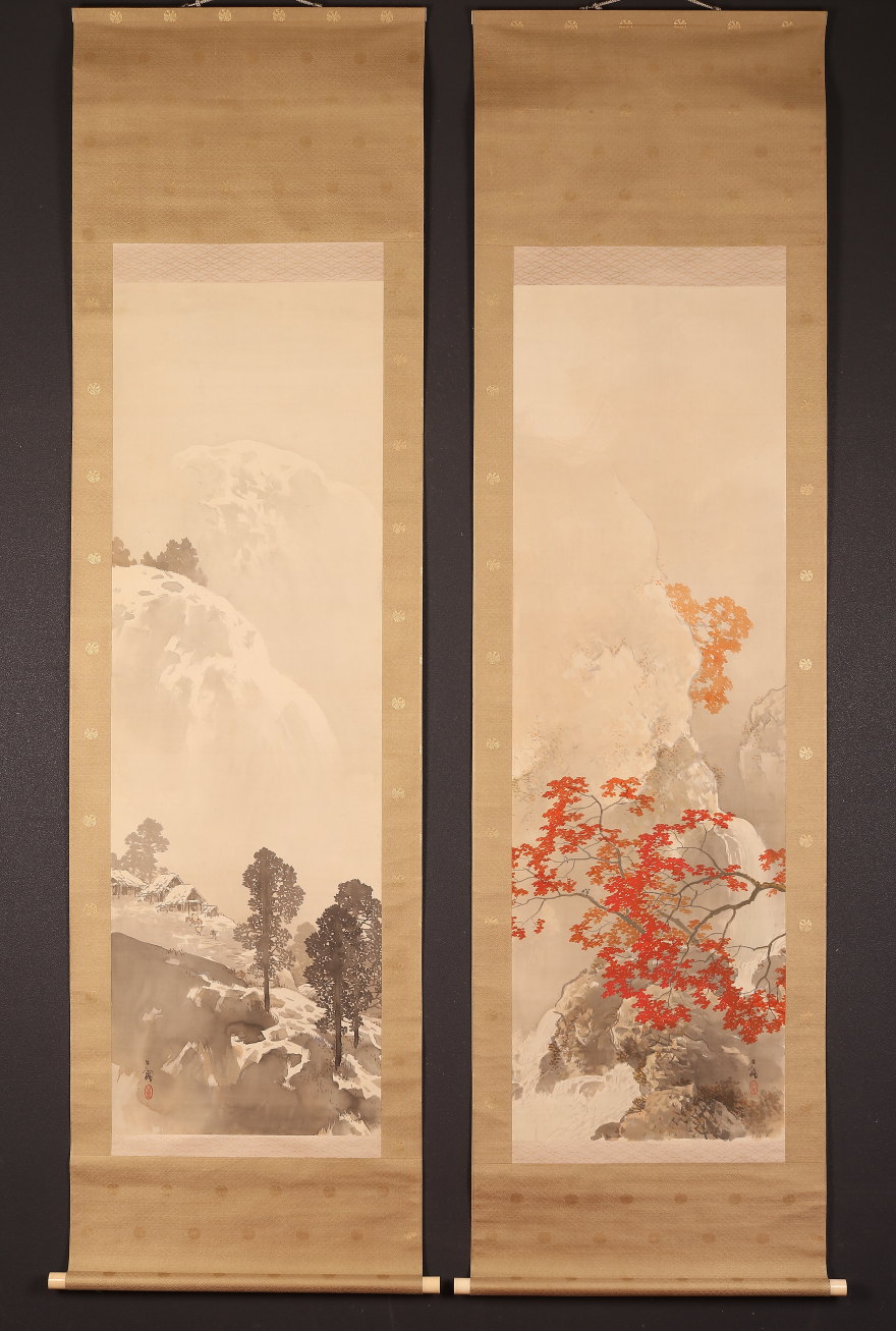 真作/繁華/山水馬子図/布袋屋掛軸HB-522 真作/繁華/山水馬子図/布袋屋