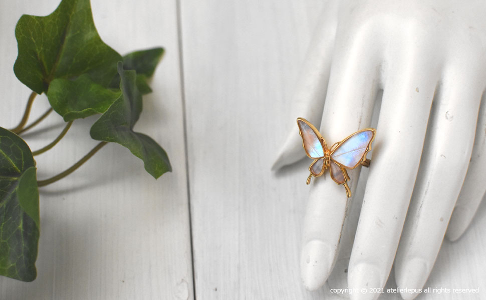 スルコウスキーモルフォ 蝶の翅 シルバー 925 リング 指輪 (ゴールド