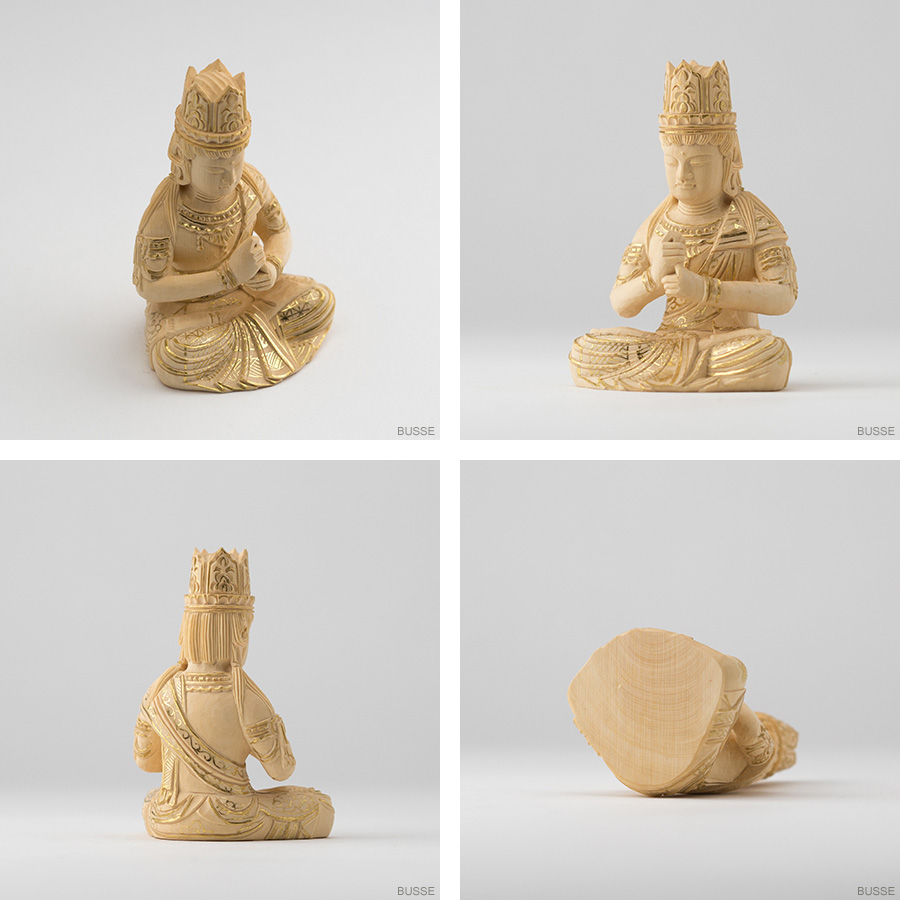 仏像 大日如来 座像 柘植製 丸座 1.8寸 金泥書 真言宗 /総柘植 つげ