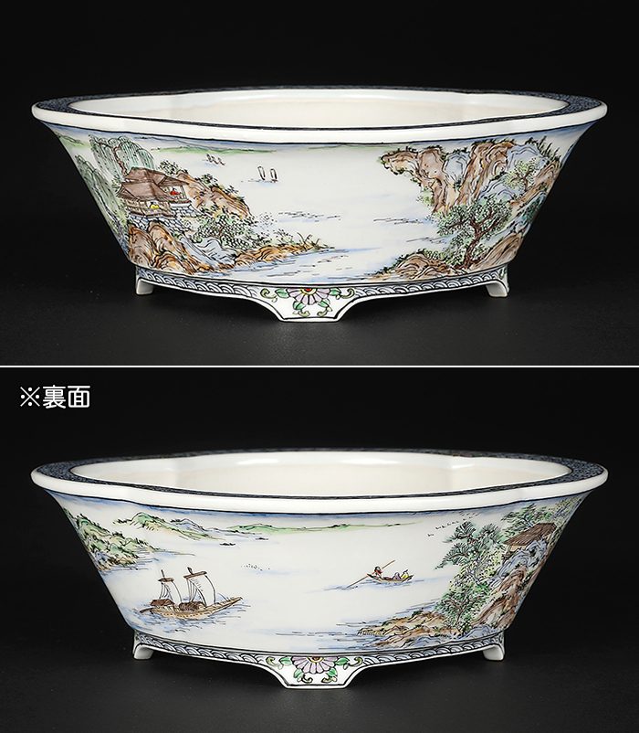 月之輪正泉五彩舟訪友図木瓜式鉢 | 盆栽、盆栽書籍、盆栽鉢の通販