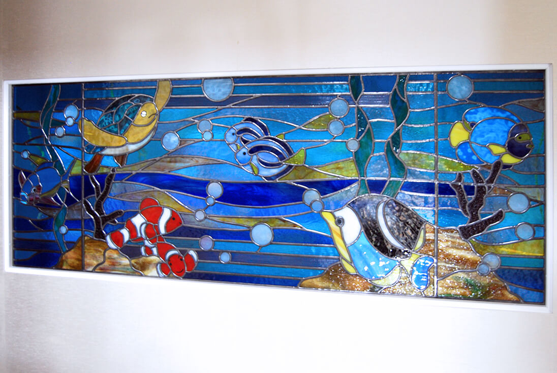 新品 海と熱帯魚 ヴィンテージ ステンドグラス 箱付き フィッシュ
