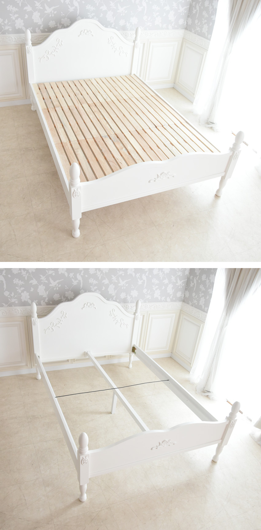 スノーホワイト プリンセス ダブルベッド ホワイト 幅146.5cm | ロココ