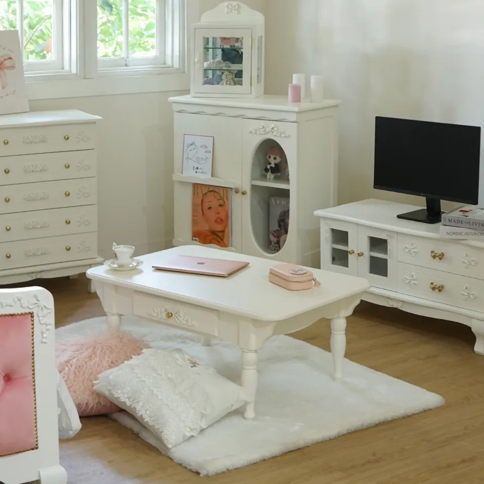 ステラリボン 姫系 センターテーブル ホワイト 幅90cm｜ロココ調家具