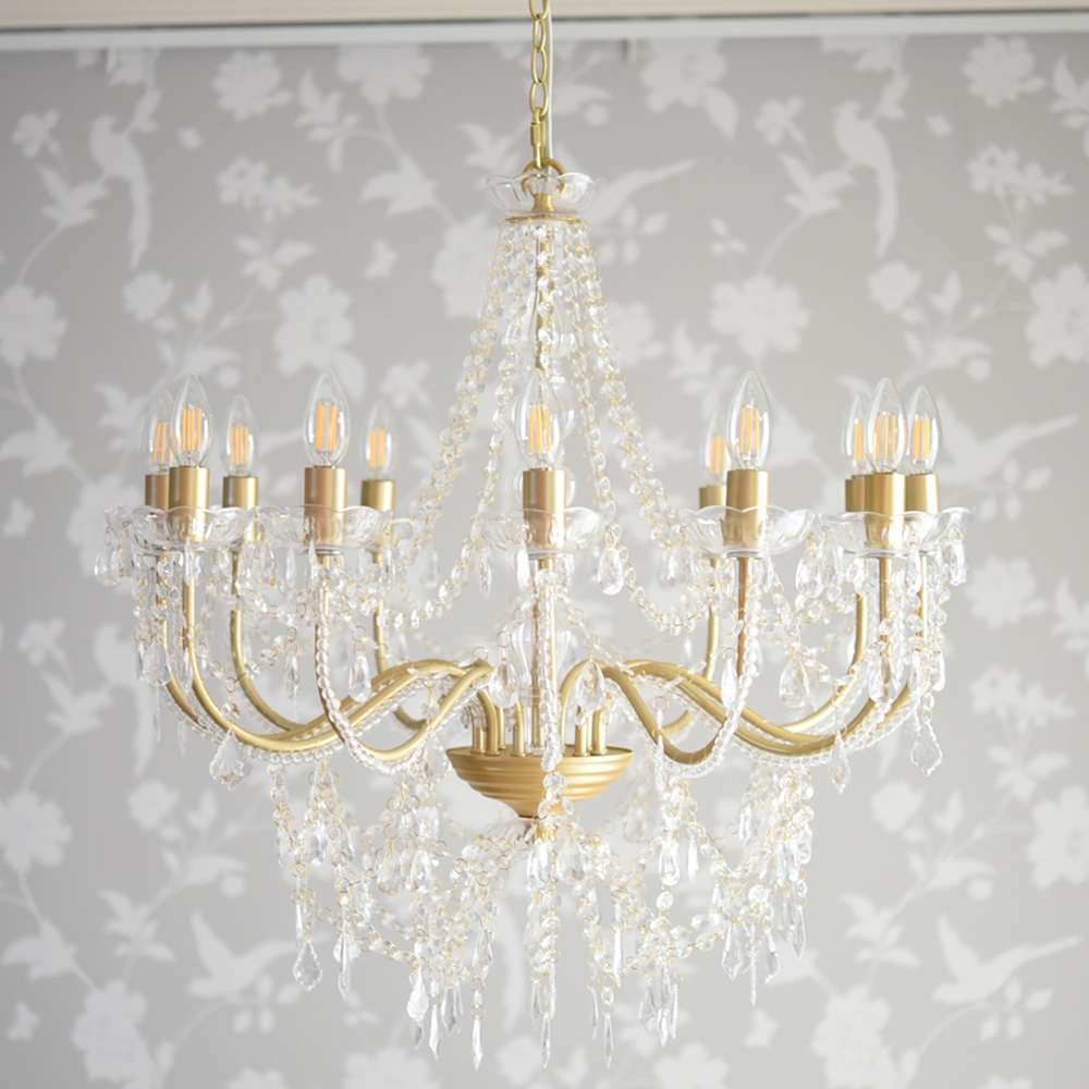 LED電球付 12灯 シャンデリア エレガントゴールド 簡単取付 幅74cm