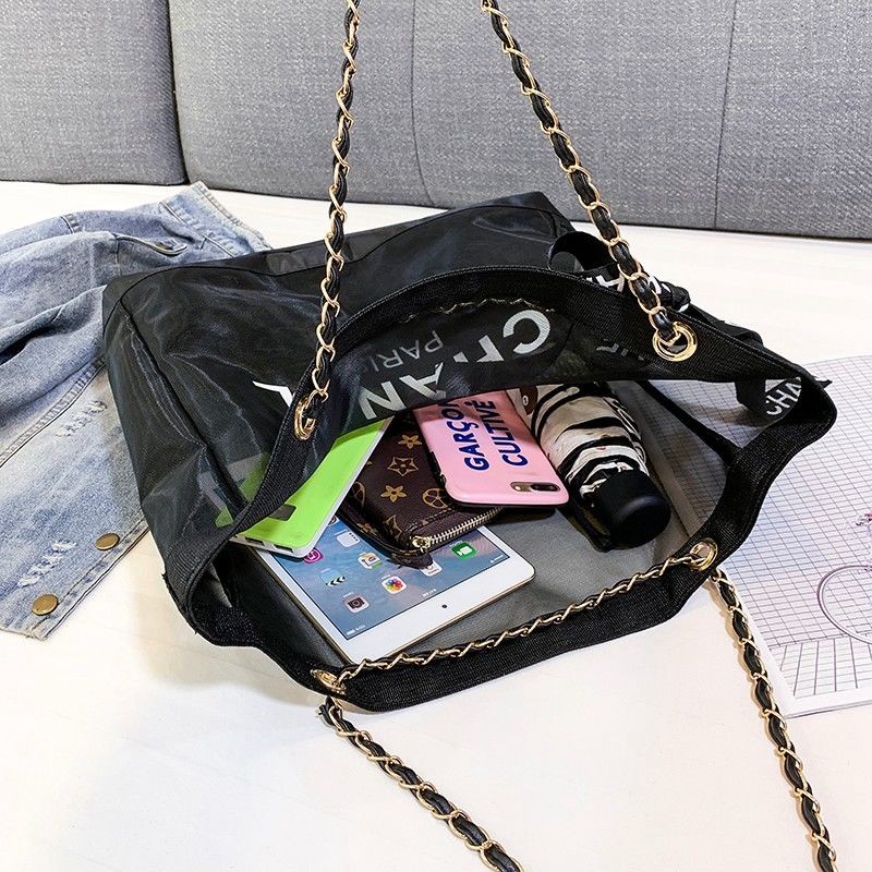 シャネルメッシュバッグ 夏用 トート ショルダーバッグ Chanel 黒白