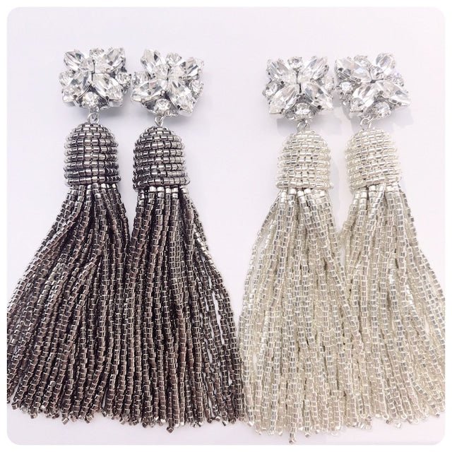 ビジュークローバーシルバービーズタッセルピアス＆イヤリング